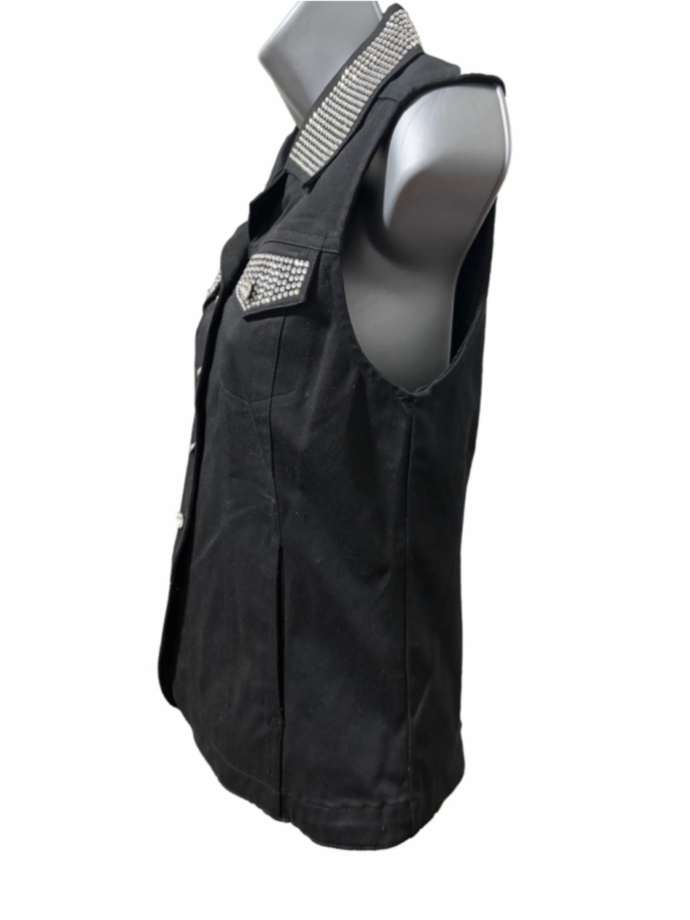 Parisline Black Denim Rhinestone Bling Vest Women's Small - Picture 4 of 9